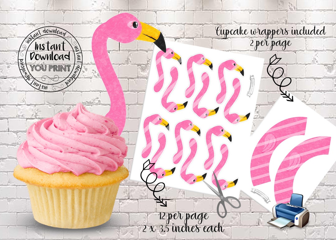 Printable Flamingo Cupcake Toppers, Pink Flamingo Birthday Party ...