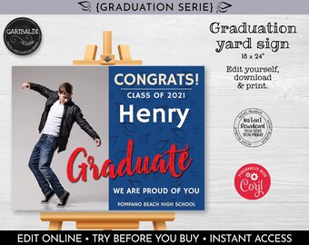 Editable Graduation Yard Sign, Printable Graduation Party Decorations, Graduation Photo Sign, Personalized Class 2021 Graduation Sign 7 GRD