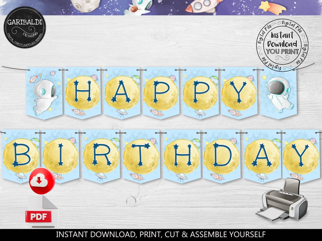 Happy Birthday Banner Outer Space Banner Baby Astronaut Birthday ...