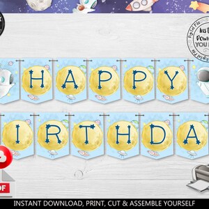 Happy Birthday Banner Outer Space Banner Baby Astronaut Birthday Decorations Rocket Galaxy Rocket Instant download PRINTABLE DIGITAL AOS