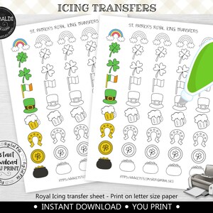 Instant download St. Patrick's Day Royal Icing Transfer Sheet, Printable Royal Icing Baking Decorations Transfers RYI EST