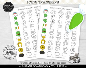 Instant download St. Patrick's Day Royal Icing Transfer Sheet, Printable Royal Icing Baking Decorations Transfers RYI EST