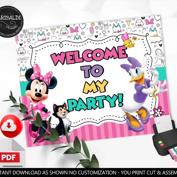 Printable Minnie and Daisy Welcome Sign Minnie Birthday Sign, Minnie Birthday Party, Minnie & Daisy Party Decorations HPMD