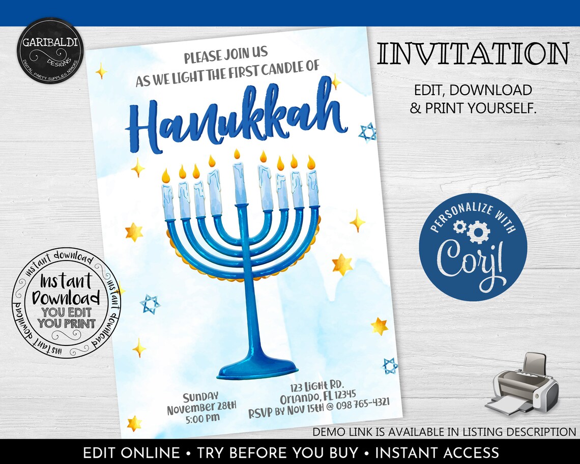 Editable Hanukkah Invitation Printable Hanukkah Party Instant Etsy