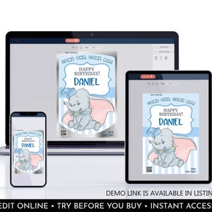 Editable Dumbo Juice Pouch Labels Blue Elephant Favors Tags Blue Dumbo ...