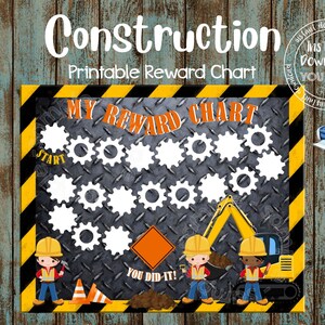Printable Reward Chart, Construction Reward Chart, Construction Potty Chart, Construction Behavior Chart, DIY Construction Truck Chart CTK