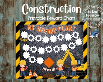 Printable Reward Chart, Construction Reward Chart, Construction Potty Chart, Construction Behavior Chart, DIY Construction Truck Chart CTK