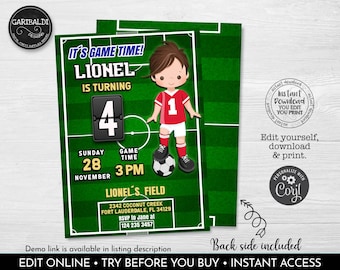 Soccer Birthday Invitation Editable Soccer Party Invite Kids Football Soccer Futbol Soccer World Cup Party Digital Download Printable FBS