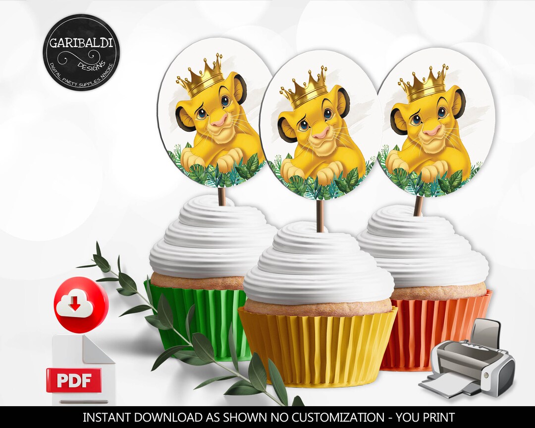 Instant Download Baby Lion Cupcake Toppers Printable Lion King Baby Shower Baby Lion Decorations ...