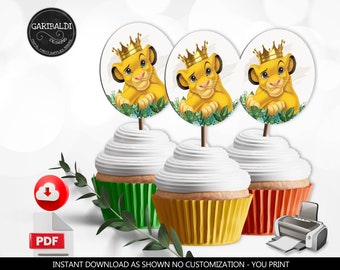 Baby Lion Cupcake Toppers Printable Lion King Baby Shower Baby Lion Decorations Cute Lion Party Favor tags Instant download DLK