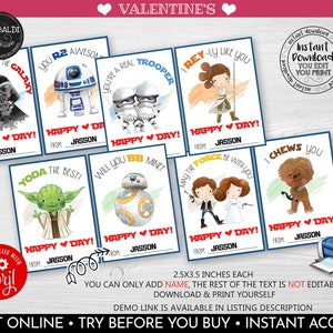 Editable Valentine's day Cards, Star Wars Valentine's day Personalize Gift Tags, Classroom Valentine's Day Exchange Card Space Wars Cards VL