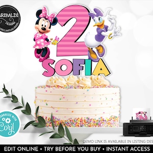 Editable Minnie and Daisy Cake Topper Happy Helpers Centerpieces T-shirt Transfer Birthday Party Decor Digital Download Printable 2 HPMD