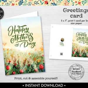 Instant download Happy Mother's Day card, Printable Mother's Day Greeting Card, Mother's Day Floral Card, Thank you Mom Card MTHD