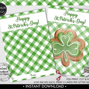 May include: Printable St. Patrick's Day card with a green gingham pattern and the text "Happy St. Patrick's Day!"  The card is 3.5 x 5 inches and can be printed 4 to a page.