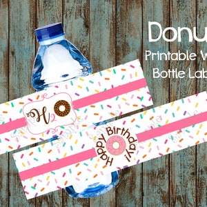 Printable Donuts Water Bottle Labels, Donuts Party Water Labels, Donut Birthday Party Supplies, Donuts DIY Birthday Party Decorations