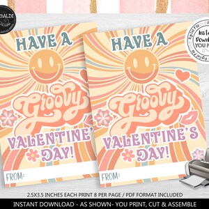 Druckbare Valentinstagskarte Groovy Valentinstagskarte Retro Hippie Valentinstag Klassenzimmer Geschenkanhänger Schulkinder Wechselkarte VL