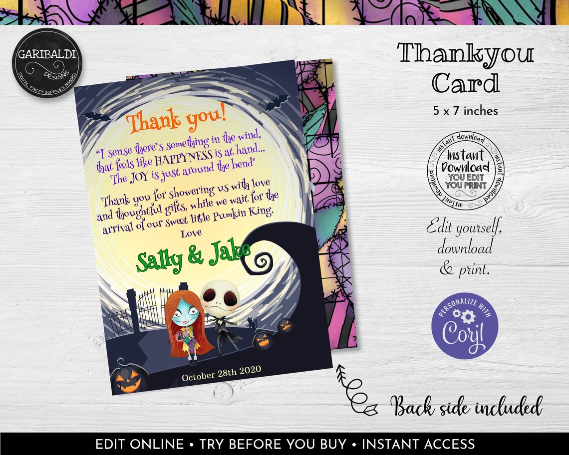 Editable Nightmare Before Christmas Thank You Card Printable | Etsy