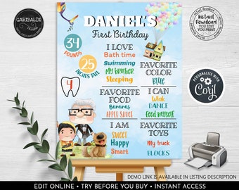 Editable Up and Away Milestone Board Up Birthday Poster Instant Download UP Chalkboard Board DIY Up Balloons Milestone Birthday Sign DPUP