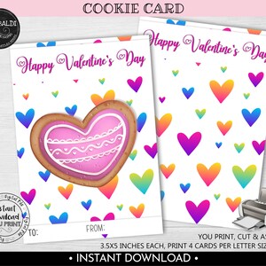 Valentine&#39;s Day Cookie Card, Happy Valentine&#39;s Day Cookie Card, Instant download 3.5&quot;x5&quot; Cookie Card, Printable Hearts Mini Cookie Card VL