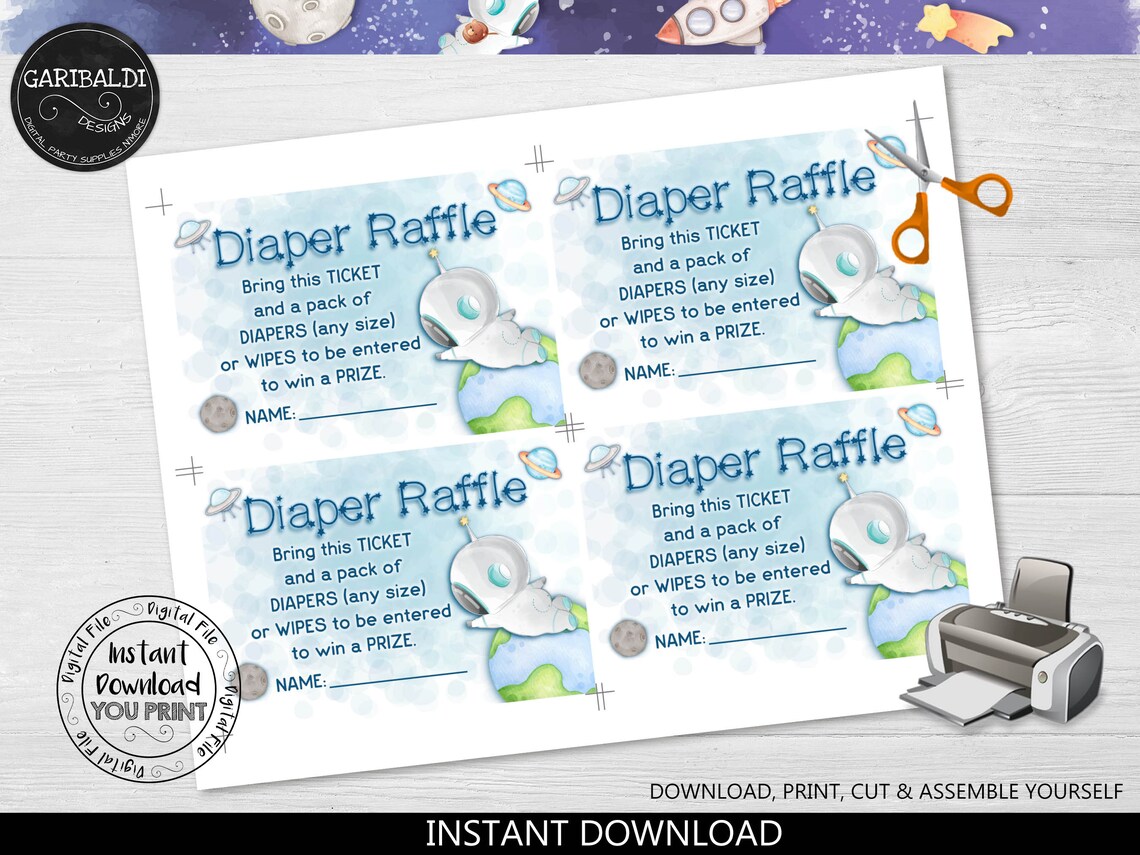 Outer Space Diaper Raffle Ticket Printable Space Baby Shower Diaper ...