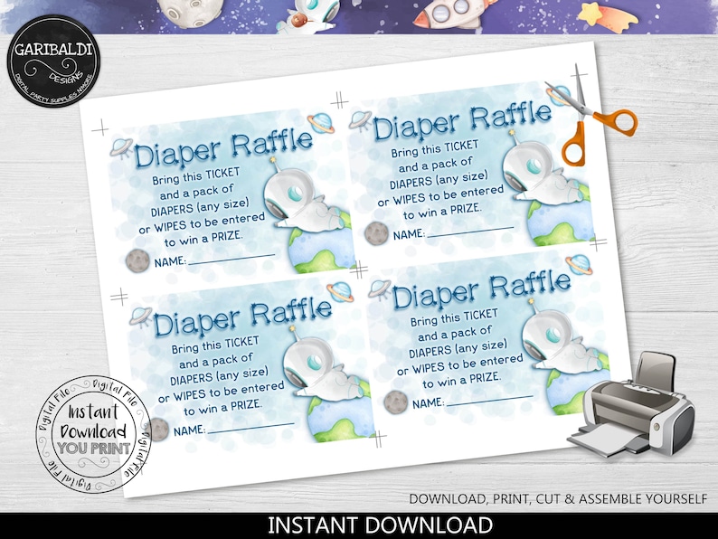 Space Theme Raffle Outer Space Diaper Raffle Ticket Printable Space Baby Shower Diaper ...