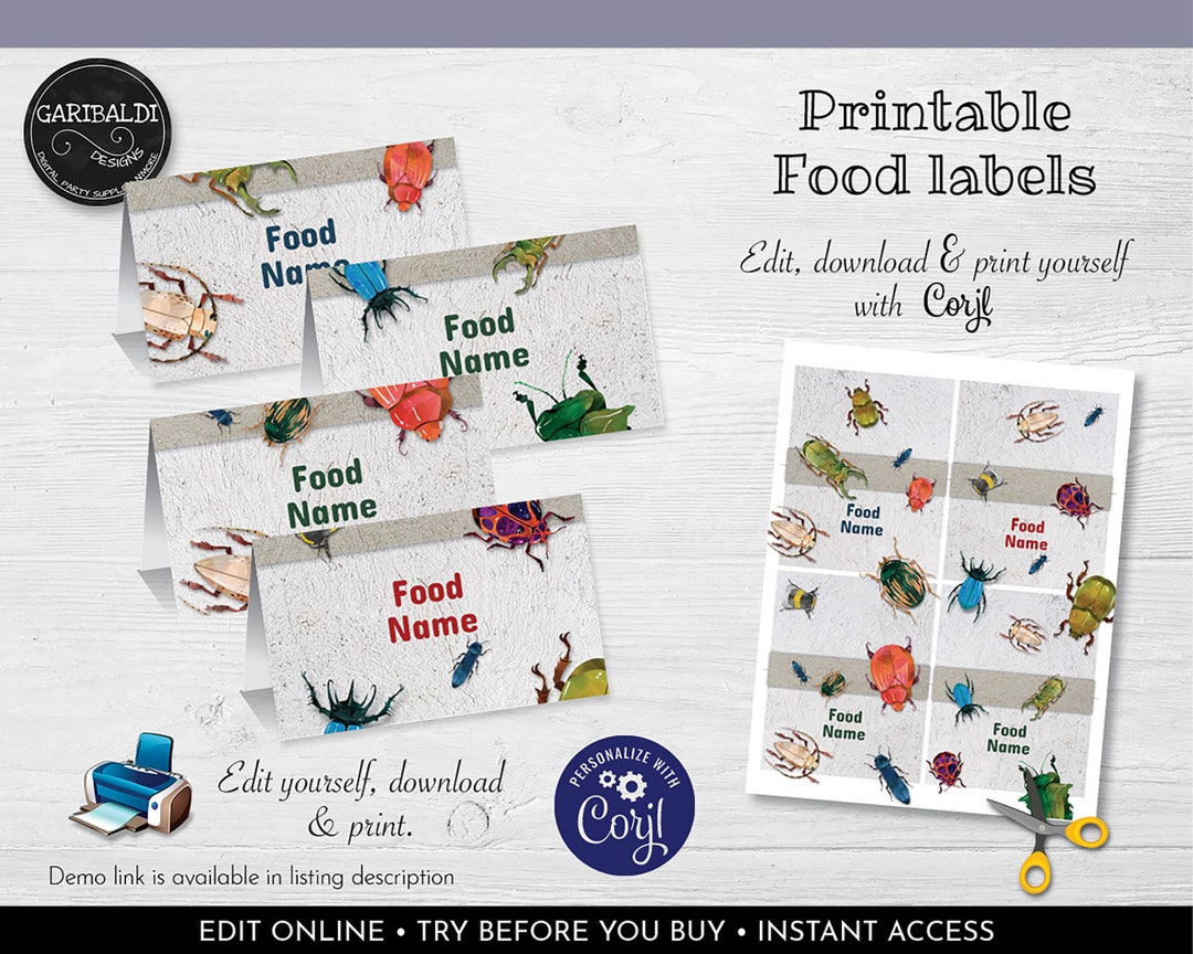 Editable Insects Food Labels Insects Buffet Food Tent Cards Instant ...