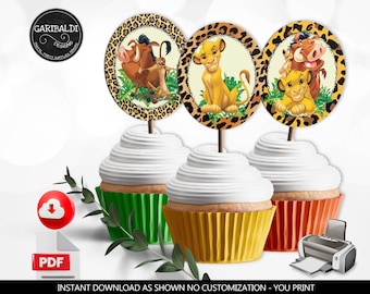 Lion King Cupcake Toppers Printable Lion Favor tags Lion Party Supplies Safari Lion Birthday Party Tags Lion Stickers Instant download DLK