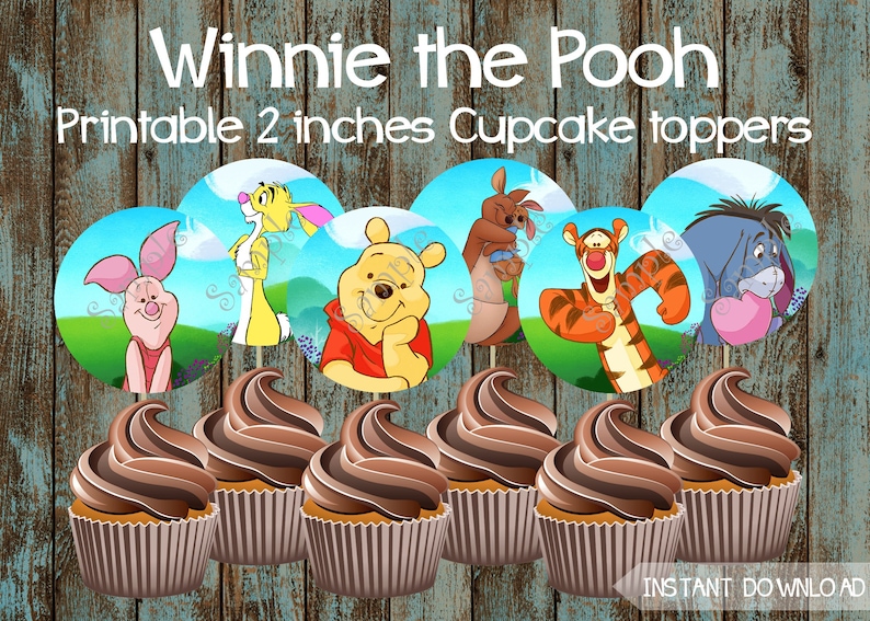 Printable Winnie The Pooh Cupcake Toppers Winnie The Pooh Etsy