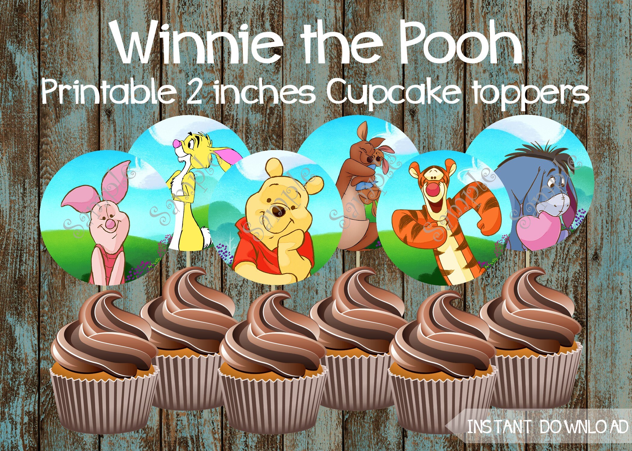 Printable Winnie The Pooh Cupcake Toppers Winnie The Pooh Etsy