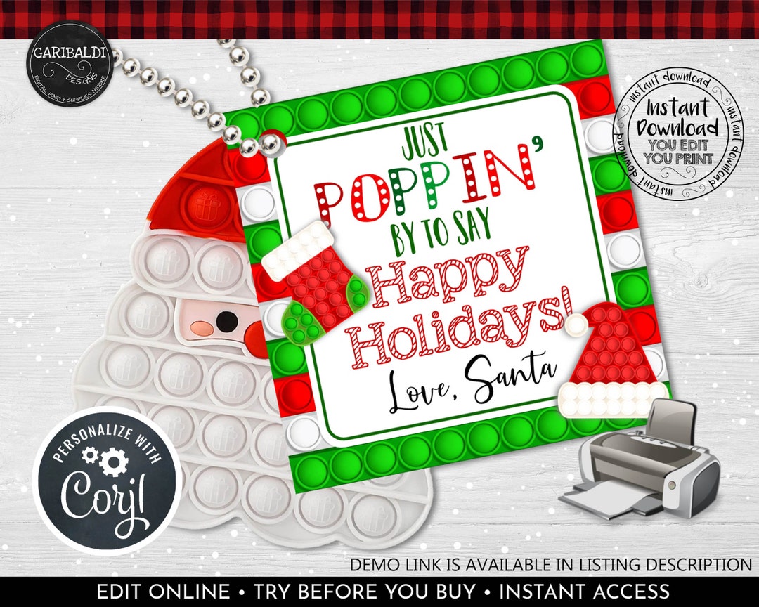 Editable Pop Toy Gift Tag POP Christmas Tag Poppin Good Holiday Fidget ...