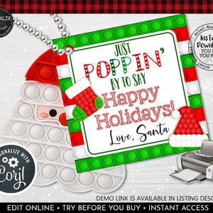 Editable Pop Toy Gift Tag POP Christmas Tag Poppin Good Holiday Fidget Teacher School Favor Tag Digital Printable Merry Christmas Tag 2 CH