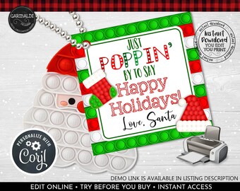 Editable Pop Toy Gift Tag POP Christmas Tag Poppin Good Holiday Fidget Teacher School Favor Tag Digital Printable Merry Christmas Tag 2 CH