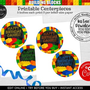 Editable Building Blocks Centerpieces Building Blocks Birthday Party ...