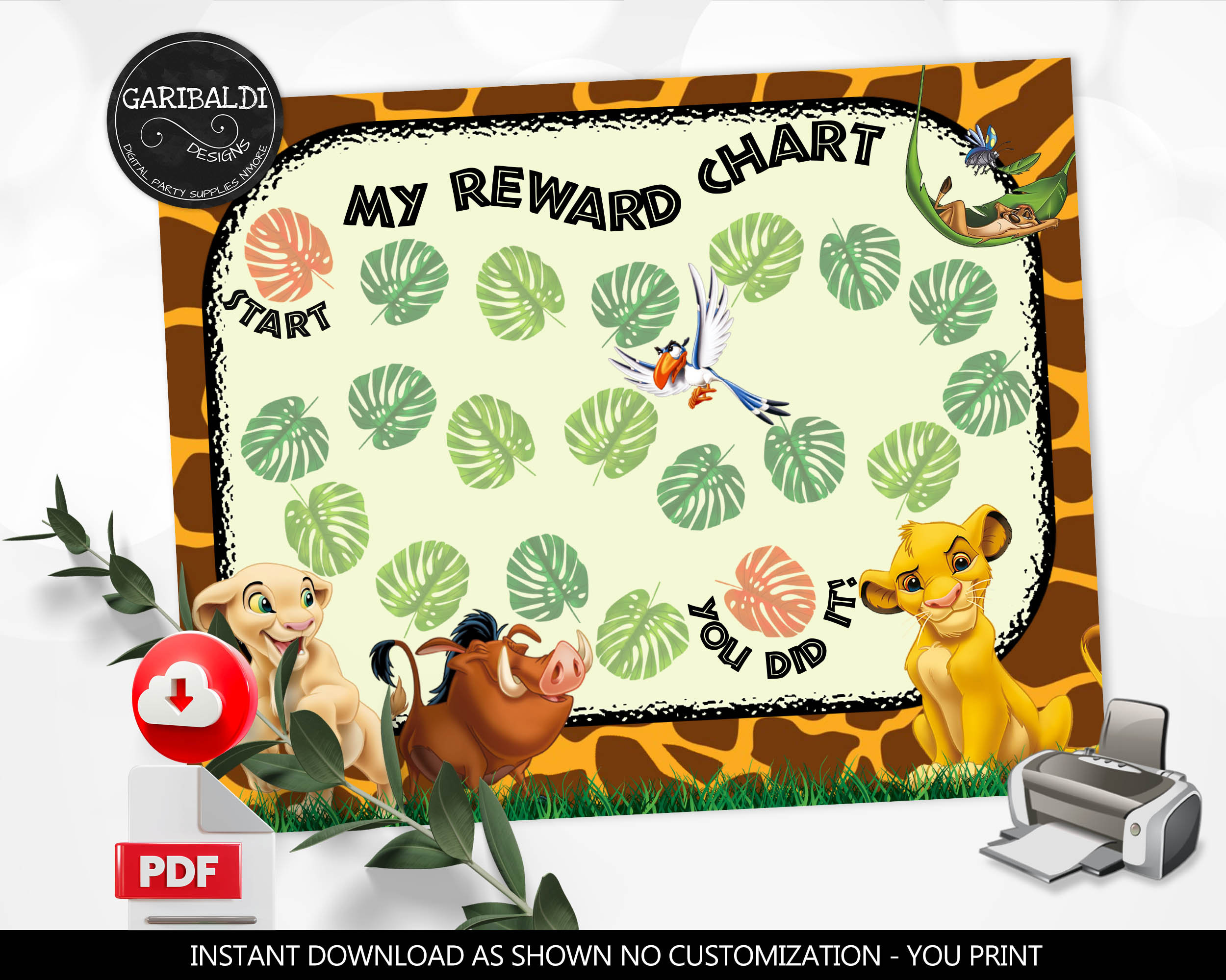 Instant Download Safari Jungle Reward Chart Printable Lion Potty Train ...