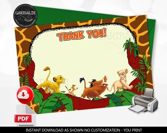 Printable Lion King Thank you card A Little King Baby Shower Thank you Notes Simba Thanks card Lion Baby Jungle Baby Shower Safari DLK
