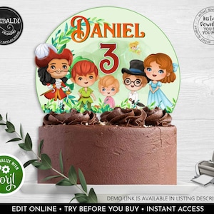 Peter Pan Cake Topper Editable Neverland Birthday Party Centerpieces Never Grow up Table Decor Printable Template Download Corjl 1 PTP