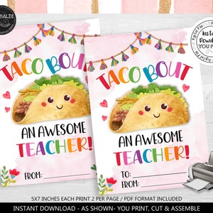 Taco Bout Ein fantastischer Lehrer Valentinstag Geschenkkarte Taco Valentine Geschenkanhänger Valentine School Tag Non-Candy Instant Download Printable VL