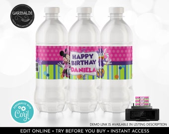 Editable Minnie's Bowtique Water Bottle Labels Printable Minnie and Daisy Water Labels Minnie Birthday Favors Party Supplies Table Decor BWQ