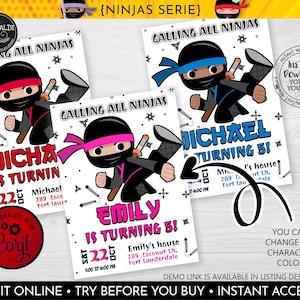 Editable Ninja Birthday Party Invitation Instant Download Ninja Invite  Printable Martial Arts Invitation Ninja Warrior Party Supplies 9 NJA