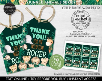 Editable Safari Favor Tags Party Animals Gift Tag Instant Download Jungle Thank you Tags Safari Birthday Party Supplies Jungle Baby Tags SJA