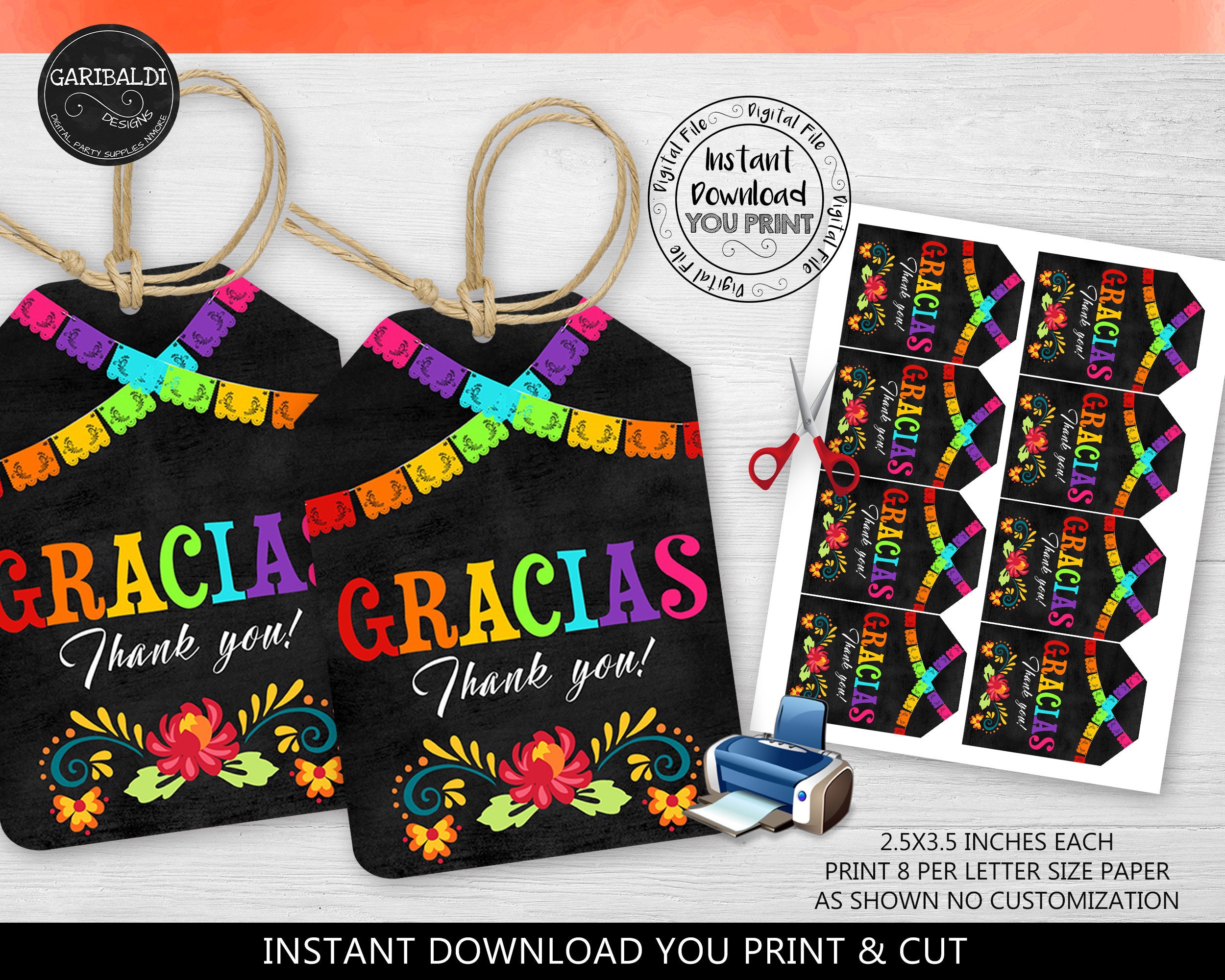 Instant download Fiesta Favor Tags, Fiesta Gift Tags, Fiesta Party Tags, Fiesta Thank You Tags, Mexican Gift Tags, Mexican Fiesta Labels MF