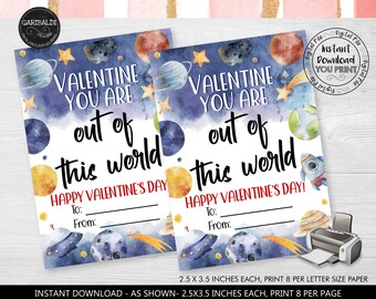 Valentine You Are Out Of This World-kaart Valentijnsdag ruimte Bedankkaartje Astronaut Valentine Teacher School afdrukbare VL Non-Candy