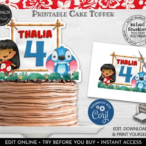 Editable Hawaiian Cake Topper Instant Download Luau Centerpieces Hawaiian Birthday Party Decorations Luau Stitch Party Supplies 2 LSW