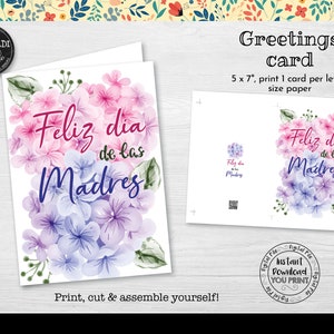 Instant download Feliz dia de las madres card, Printable Mother's Day Greeting Card, Mother's Day Floral Card, Thank you Mom Card MTHD
