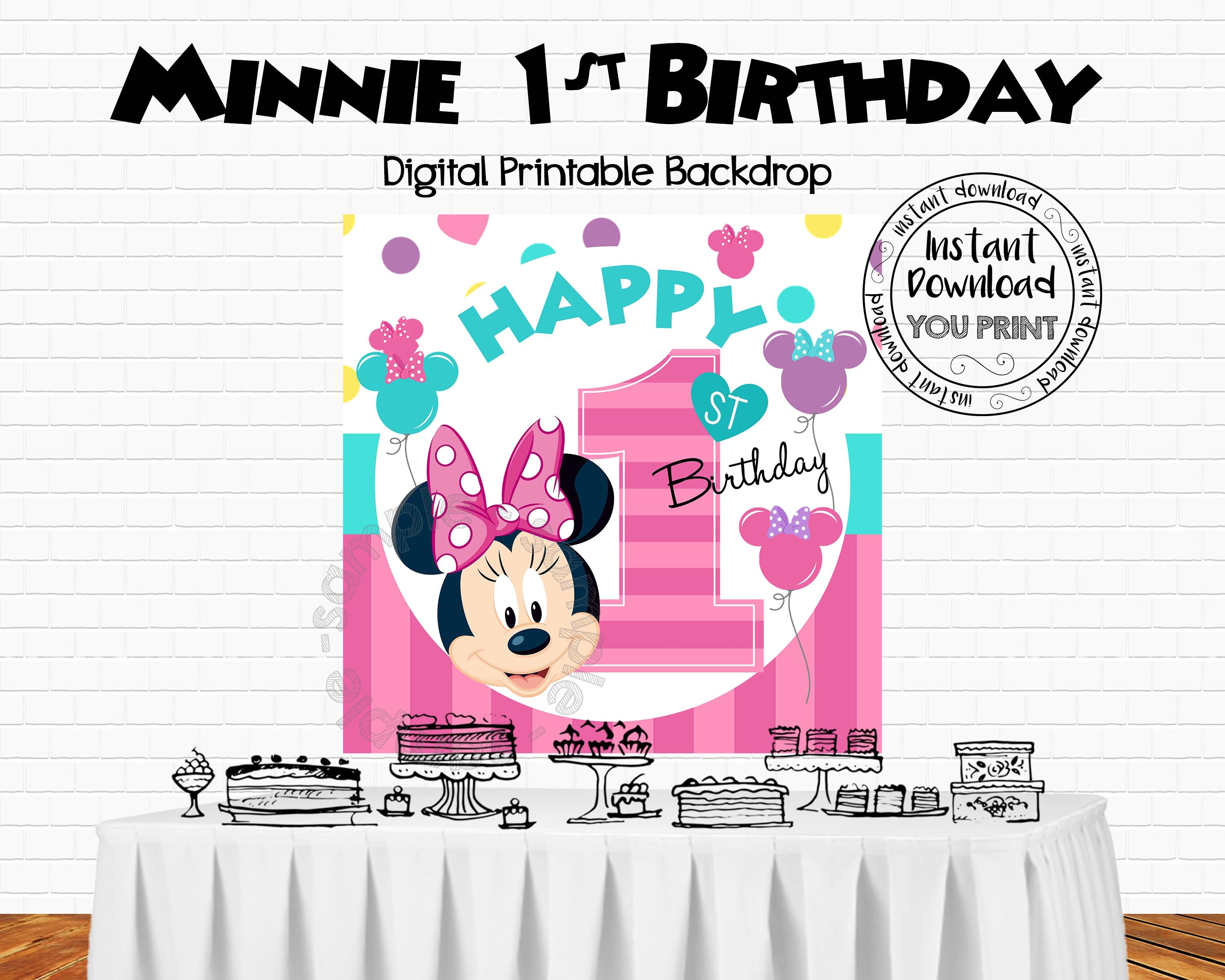 Printable Minnie Mouse 1st Birthday Backdrop Banner Minnie Etsy