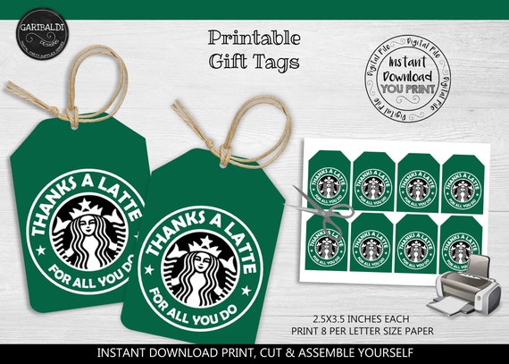 Thanks a Latte Gift Tag Printable Thanks a Latte Tags Teacher | Etsy