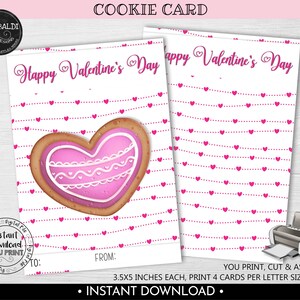 Valentine&#39;s Day Cookie Card, Happy Valentine&#39;s Day Cookie Card, Instant download 3.5&quot;x5&quot; Cookie Card, Printable Hearts Mini Cookie Card VL