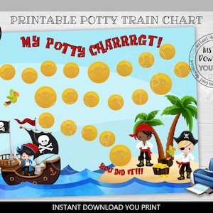 Printable Potty Training Chart, Pirate Potty Train Printable Chart, Pirate Potty, Reward Chart, Potty Training Chart Printable, Potty Time