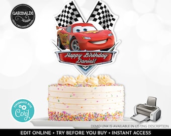 Editable Race Cars Cake Topper Racing Car Centerpieces Cars T-shirt Transfer Cars Birthday Party Decor Digital Download Printable DCR