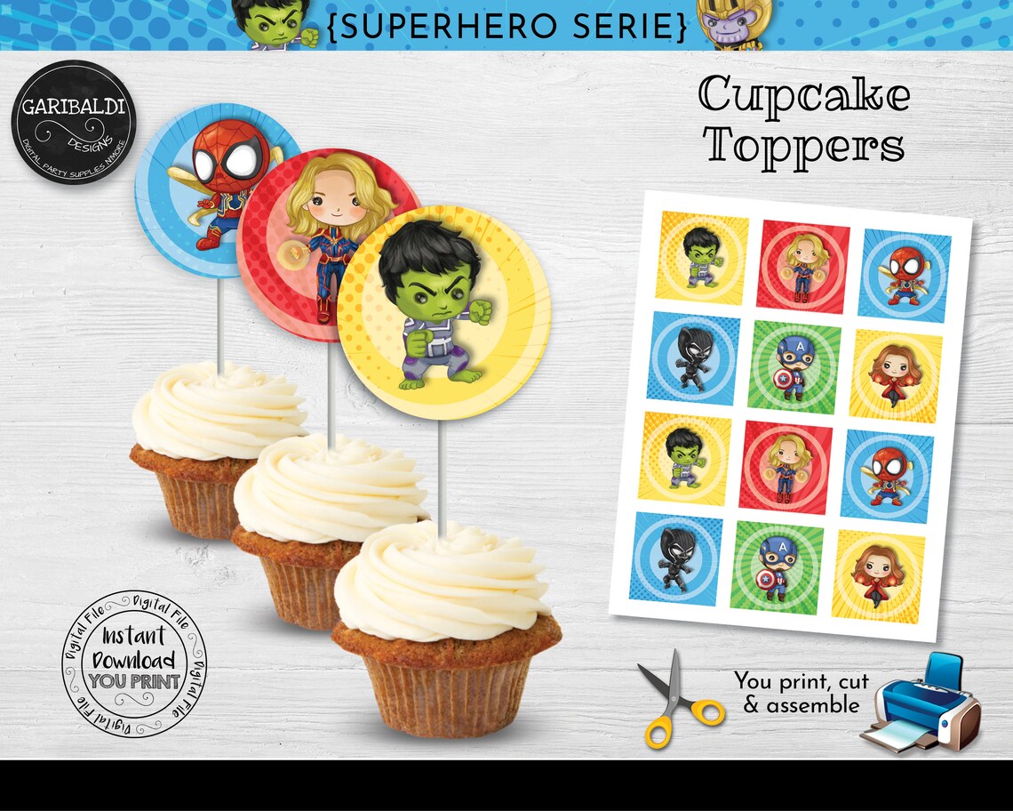 Superhero Cupcake Toppers Printable Superhero Cupcake Toppers | Etsy